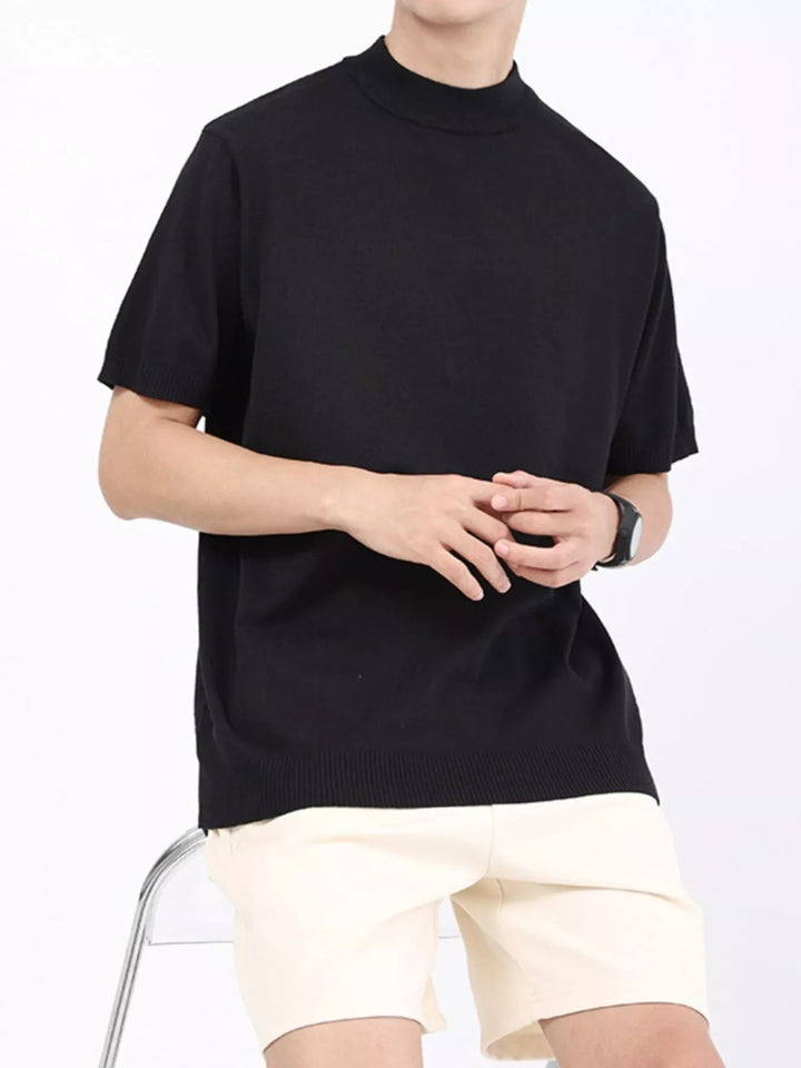 Men's Plus Size Mock Neck Knitted T-Shirt