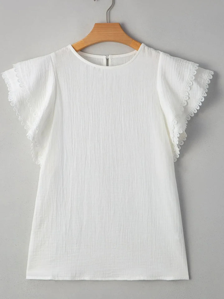 Crinkled Layered Ruffled Flutter Sleeve Blouse