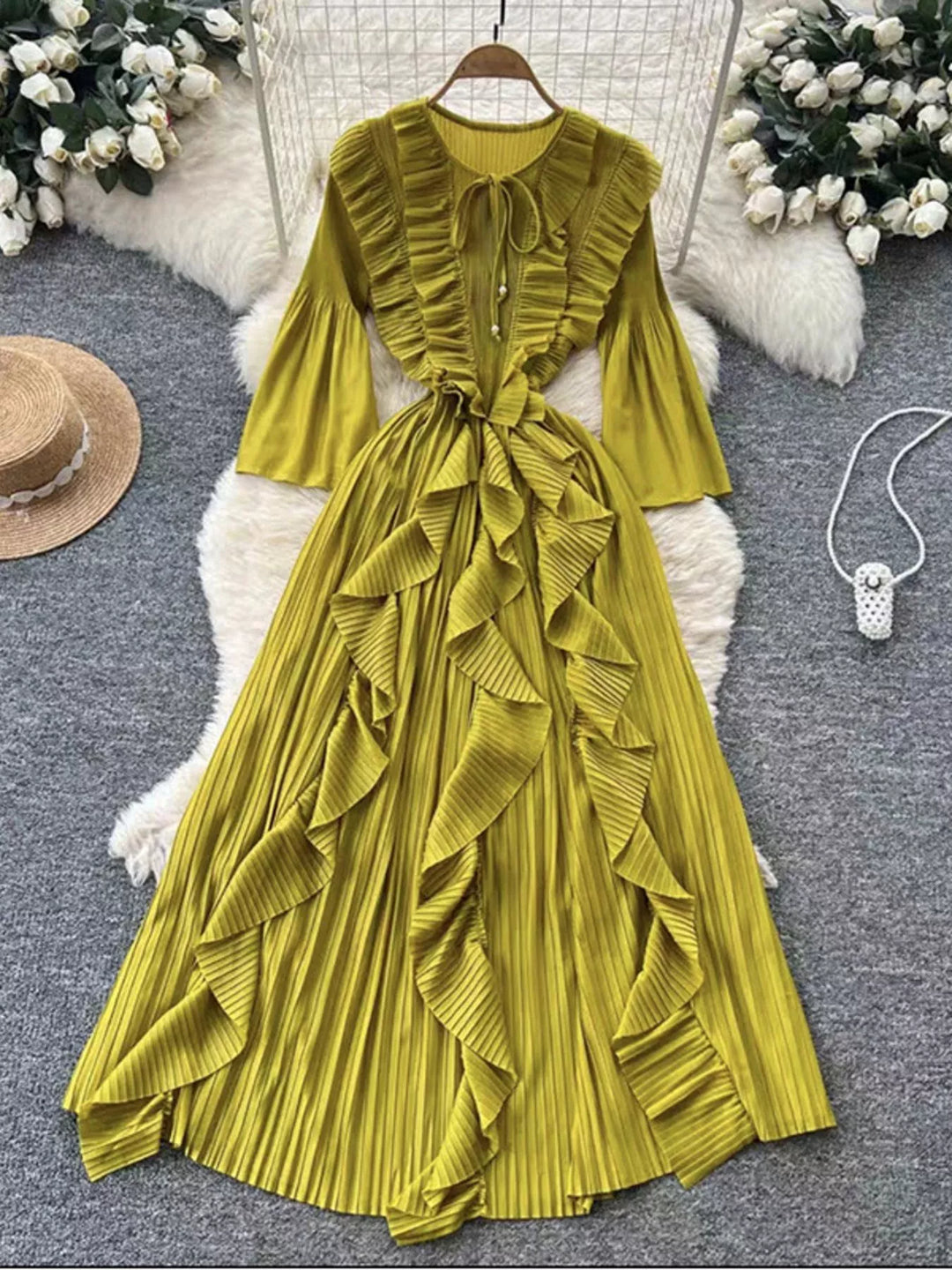 Ruffled A-Line Midi Dress