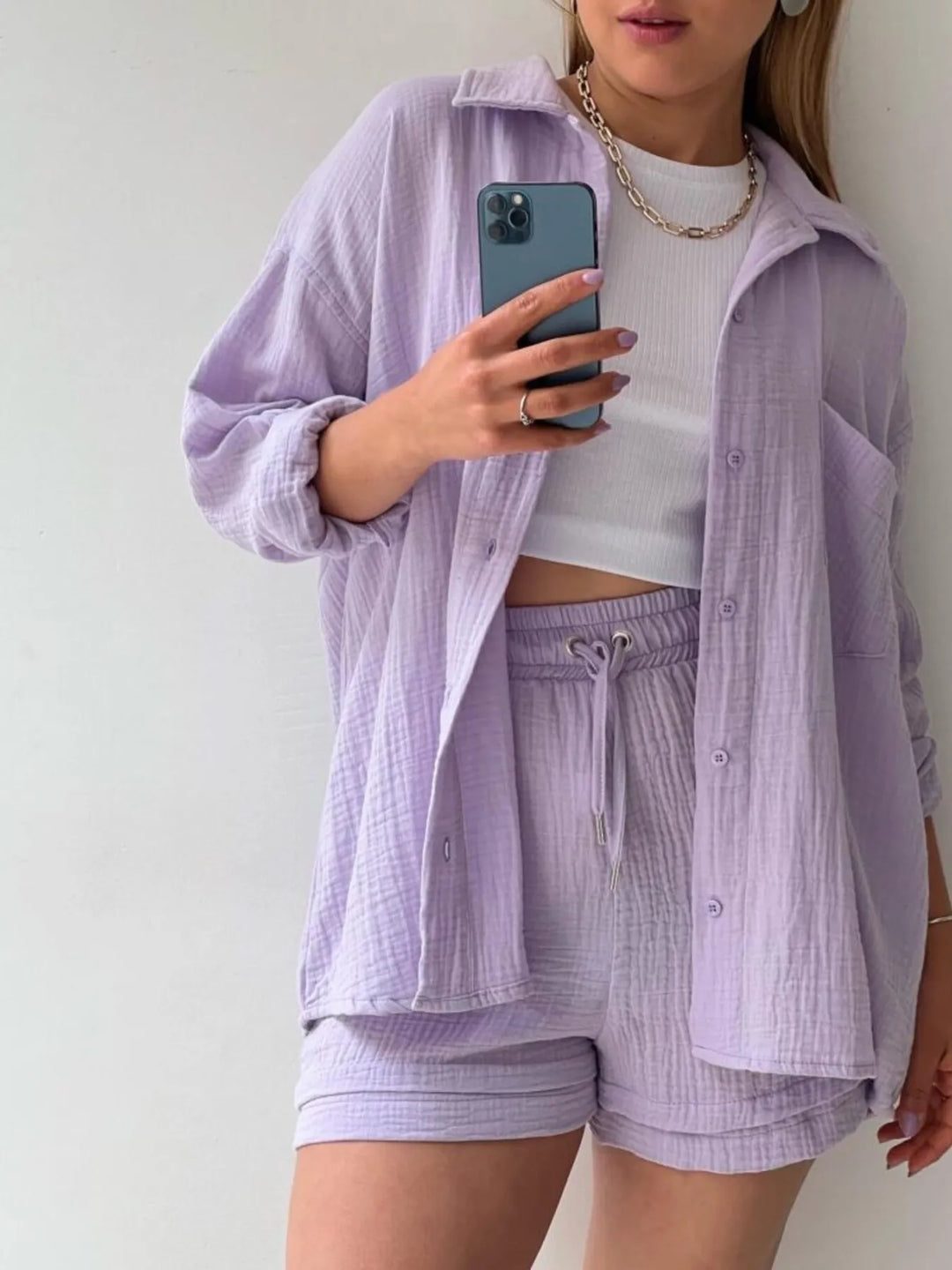 Button Up Shirt and Shorts Set