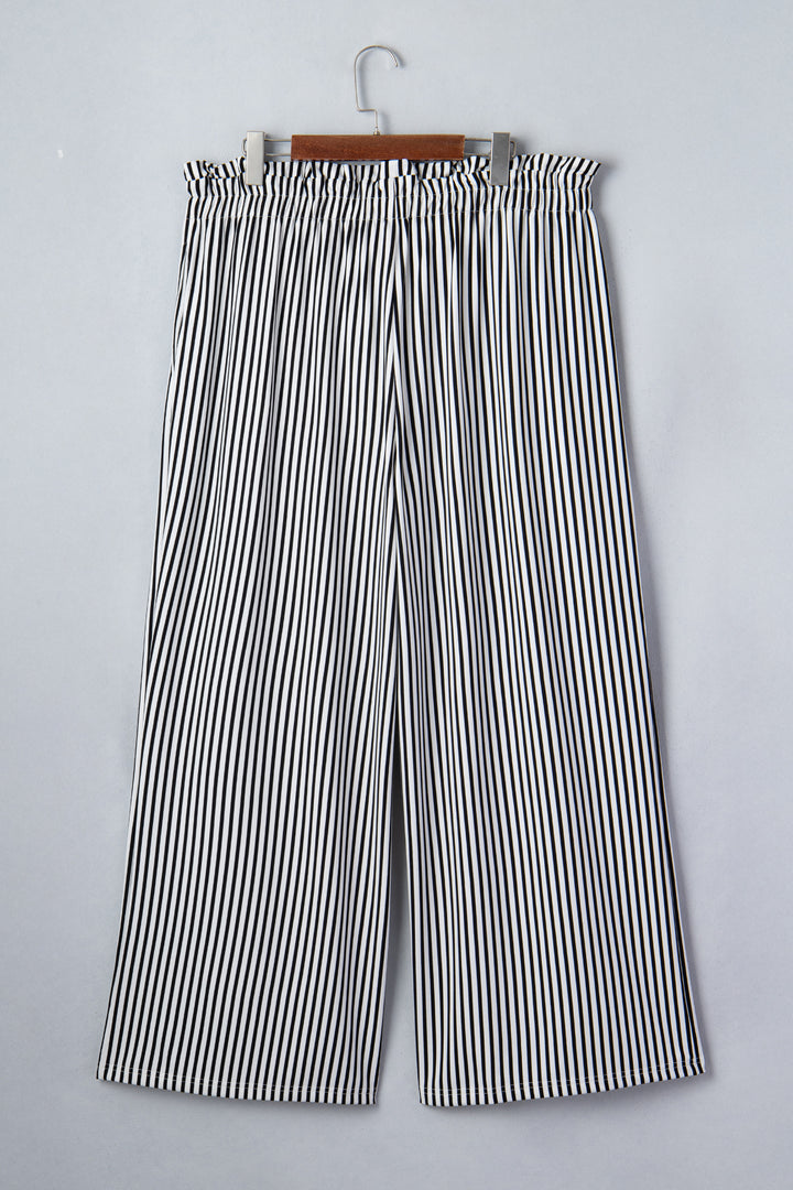 Black Stripe Plus Size Loose Straight Casual Pants