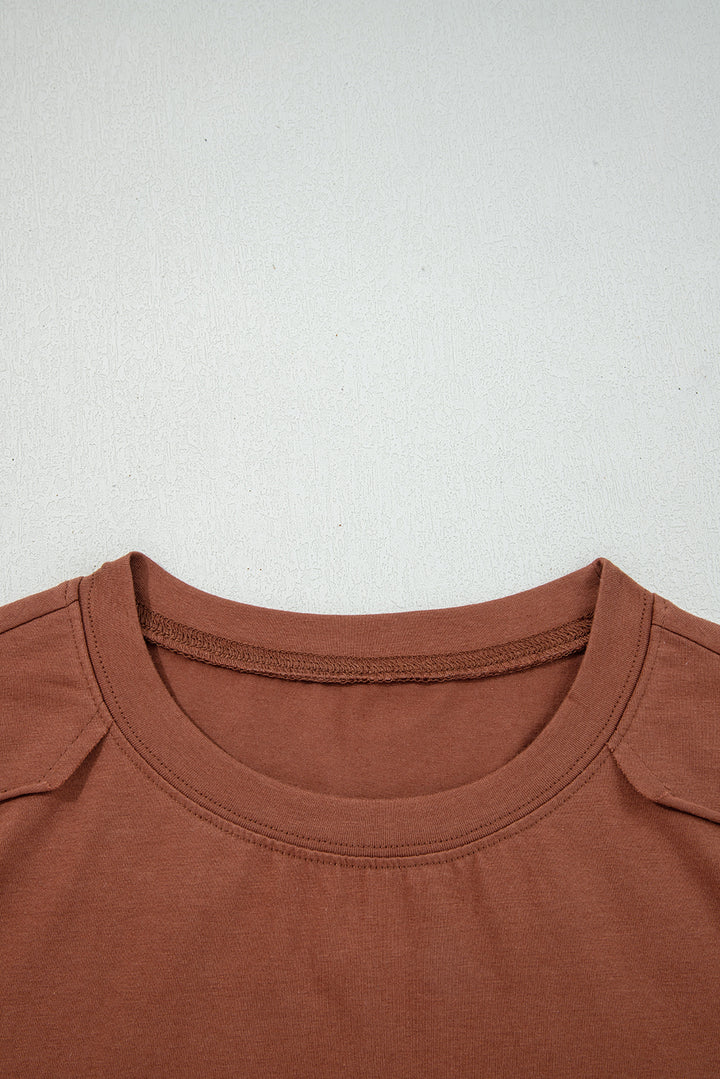 Chestnut Raw Seam Detail Solid Color Long Sleeve Top