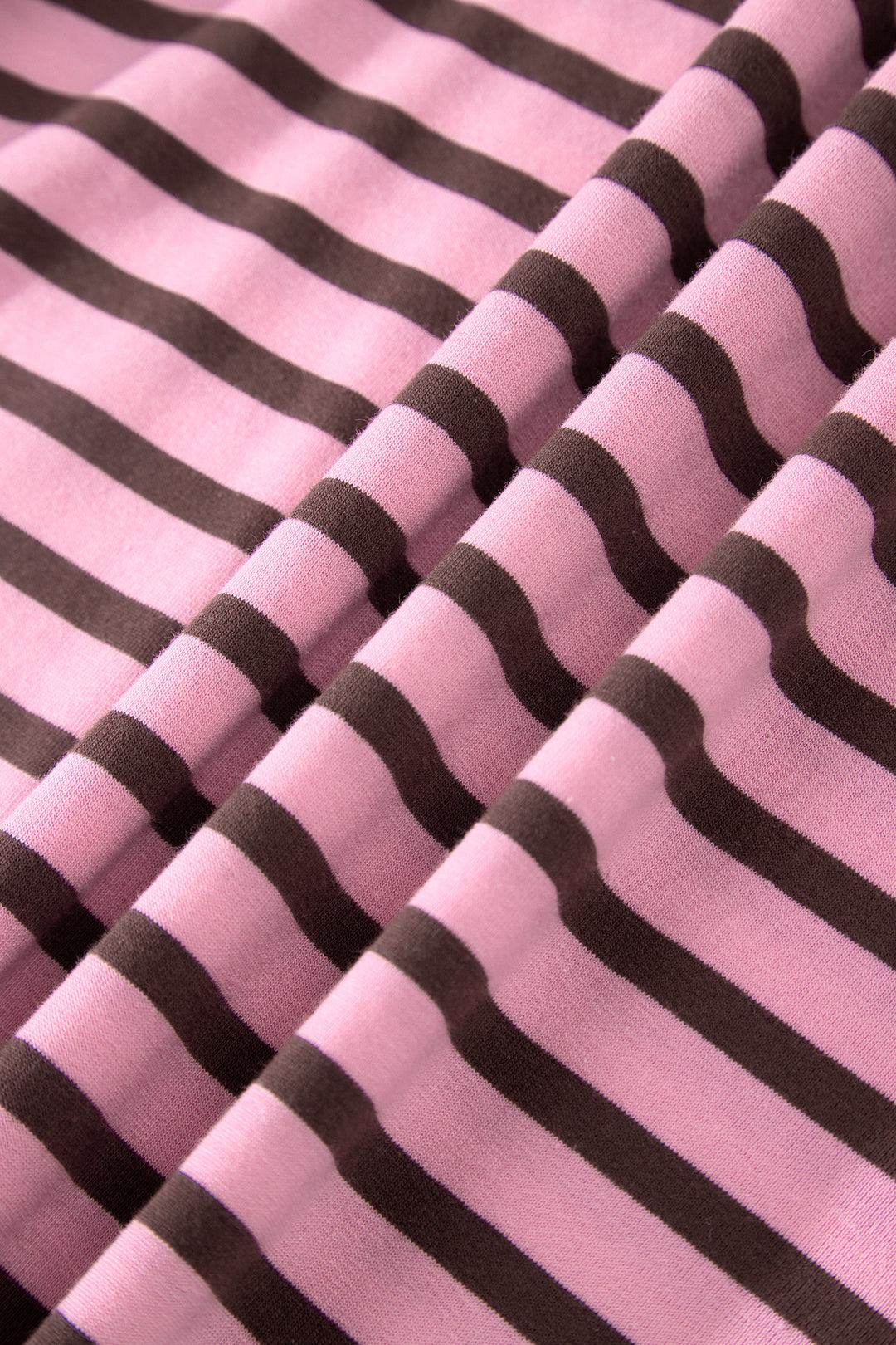 Rose Stripe Striped V-Neck Ribbed Collar Cuff Gathering Puff Sleeve Top