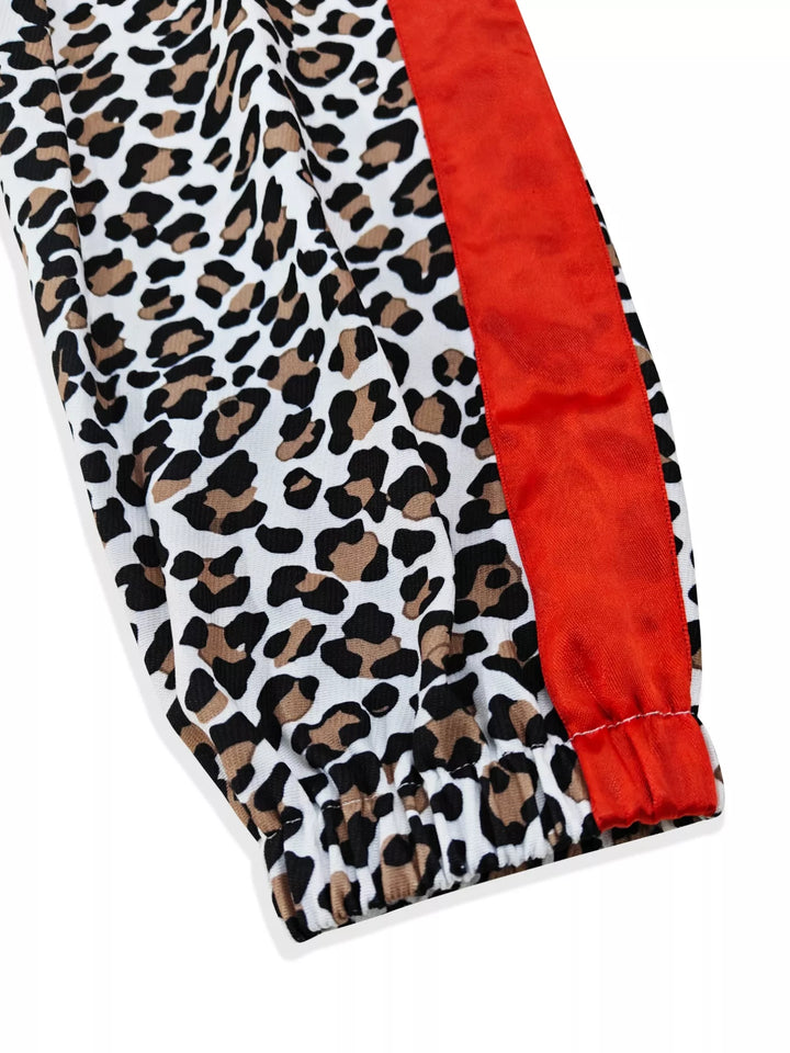 Leopard Zip Up Bomber Jacket with Contrast Side Stripes
