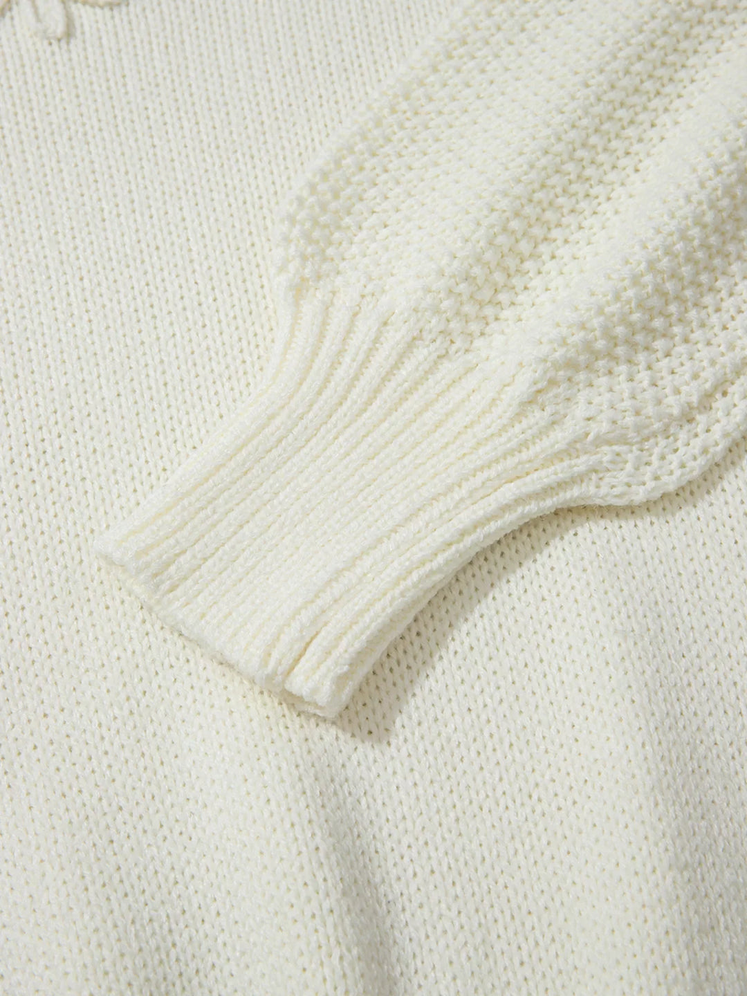 Flower Detail Round Neck Contrast Textured Puff Sleeve Sweater