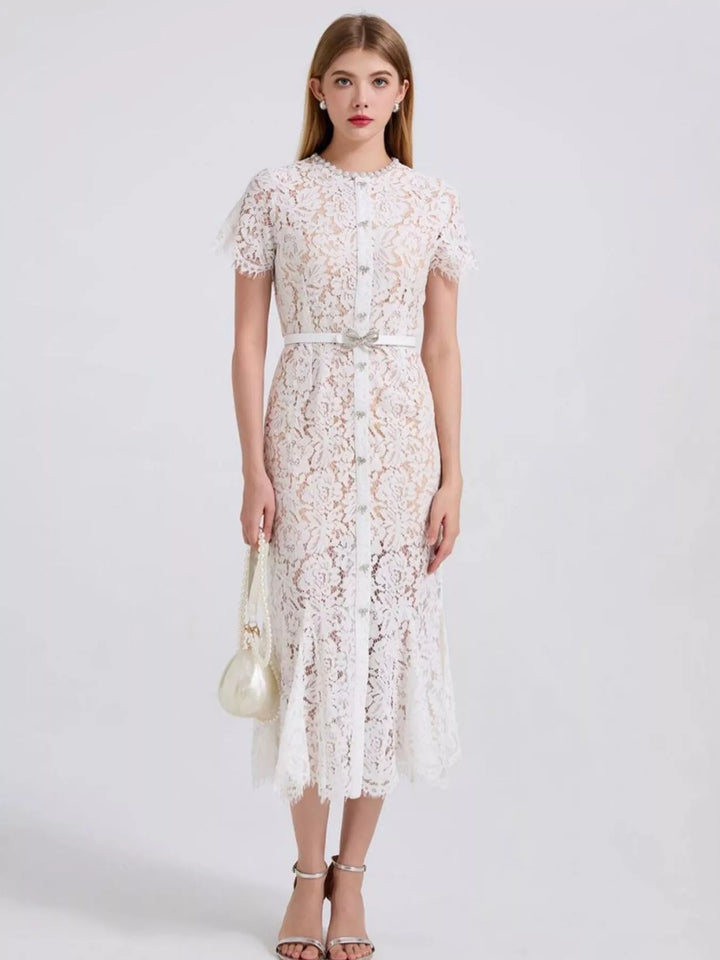 Lace Short Sleeve Mermaid Dress