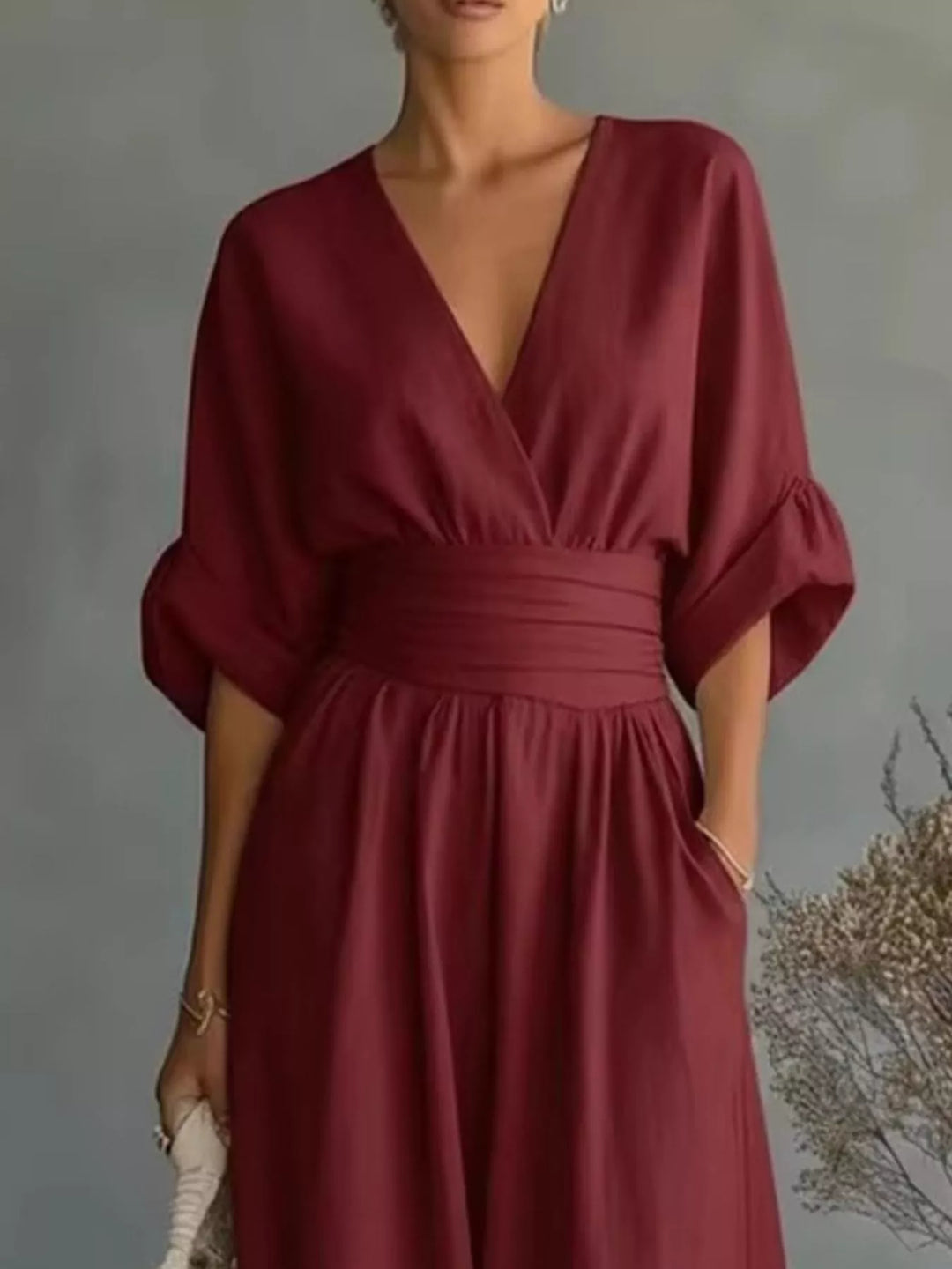 Full Size Half Sleeve Wide Leg Jumpsuit Plus Size