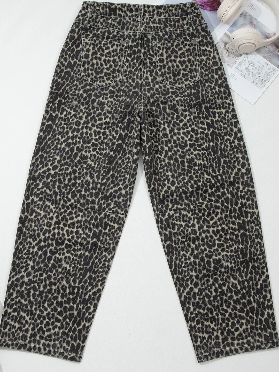 Leopard Print High Waist Barrel Jeans