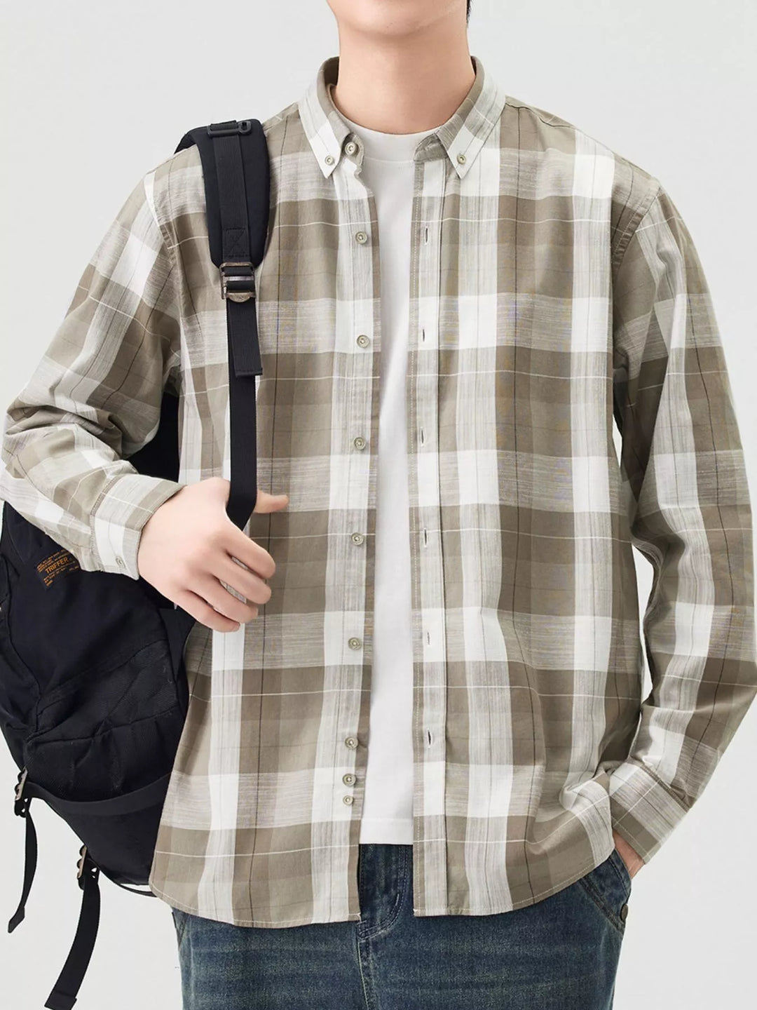 Men's Full Size Casual Plaid Long Sleeve Shirt Plus Size