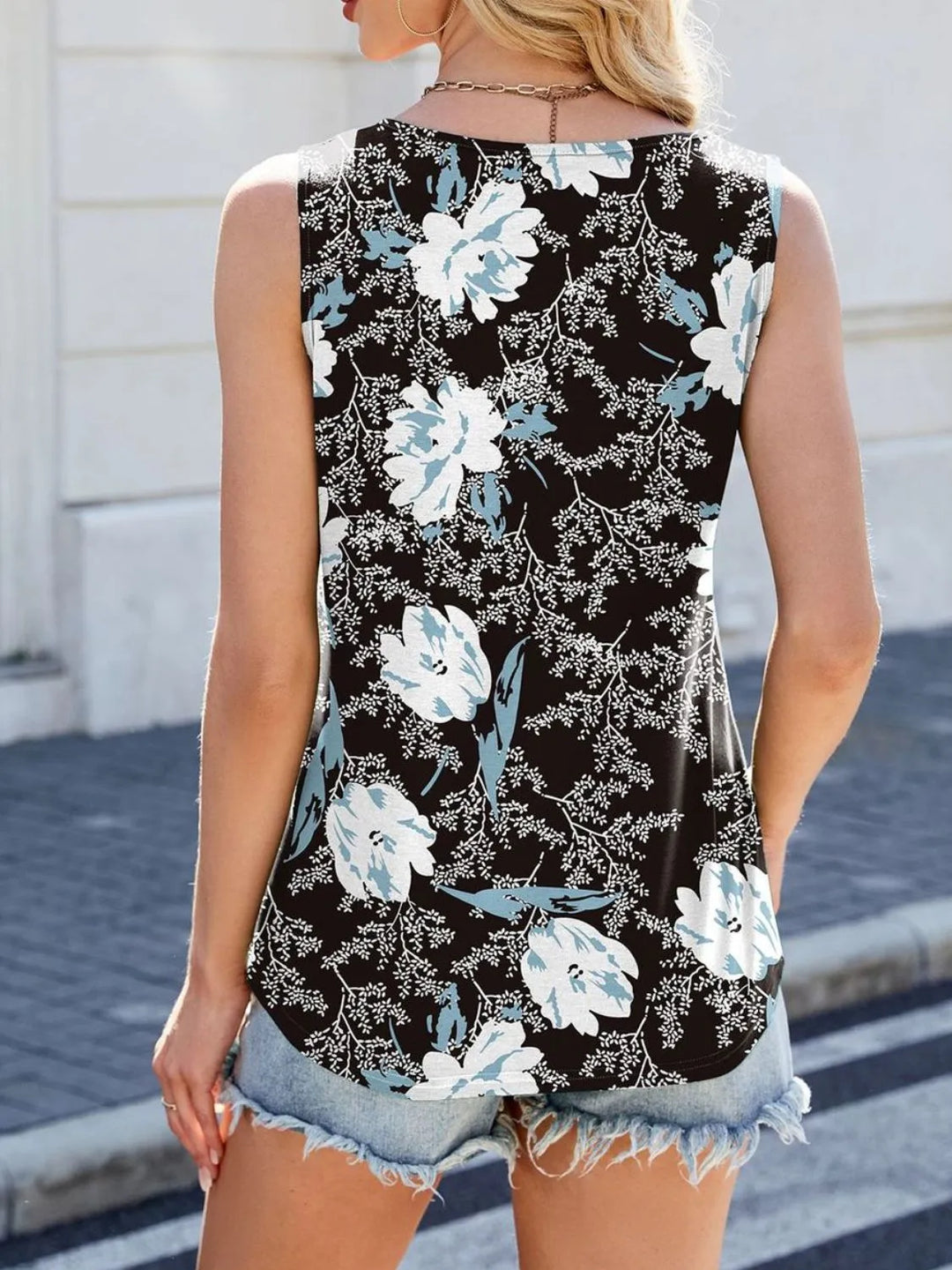 Printed Scoop Neck Wide Strap Tank
