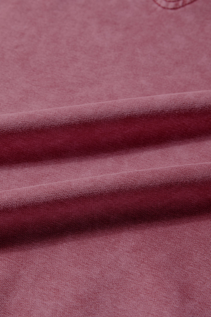 Red Dahlia Lace Patchwork Detail Notched Neck Mineral Wash Baggy Sweatshirt