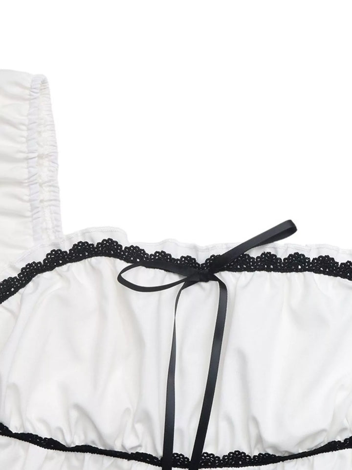 Lace Trim Bowknot Short Sleeve Blouse