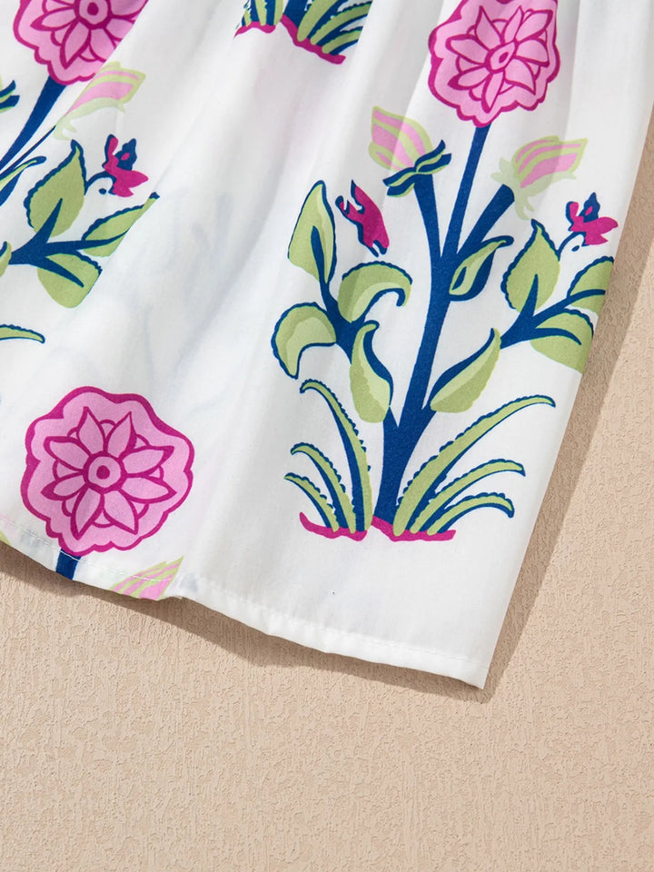 Printed Short Sleeve Midi Dress with Pockets