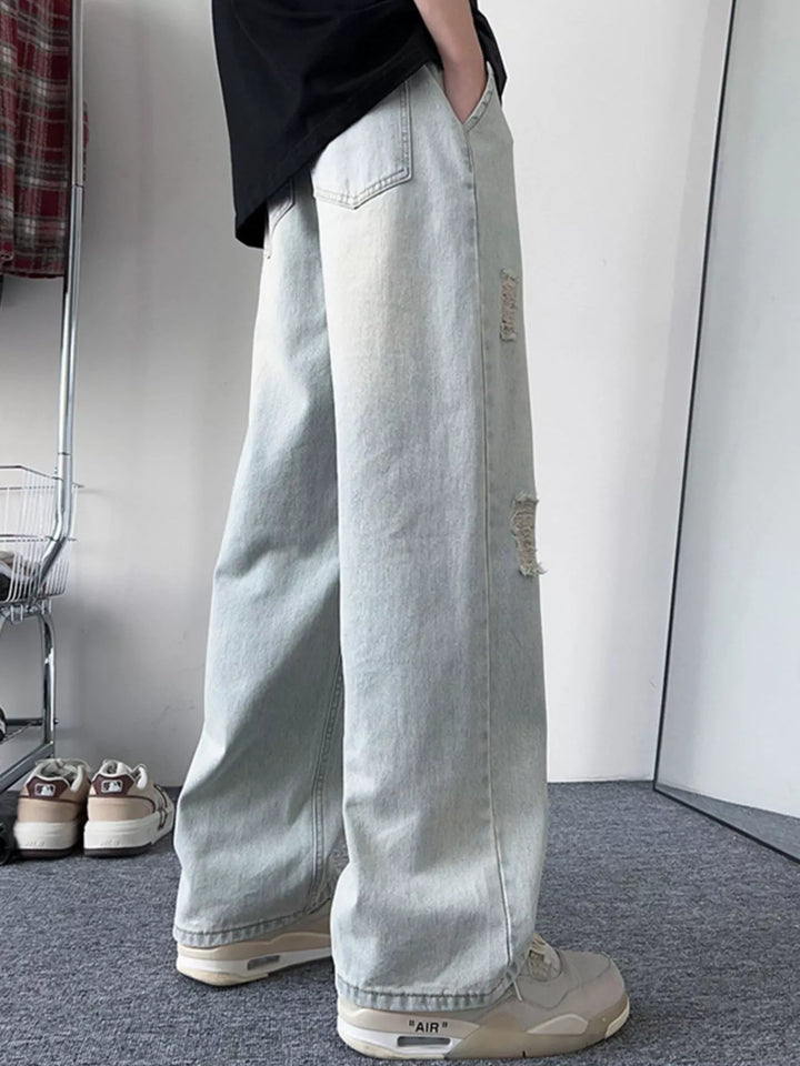 Men's Full Size Distressed Wide Leg Jeans Plus Size