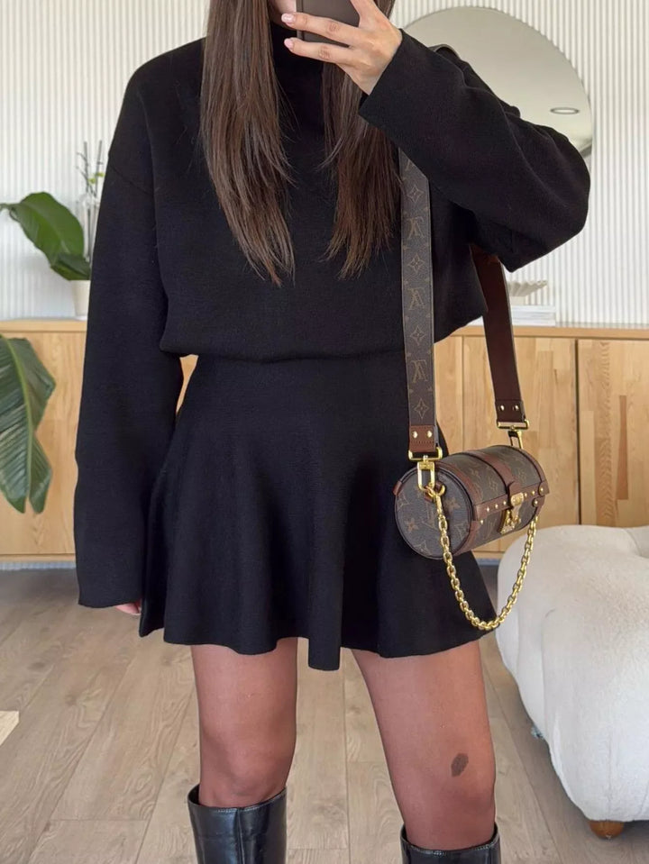 Turtleneck Dropped Shoulder Sweater and Skirt Set