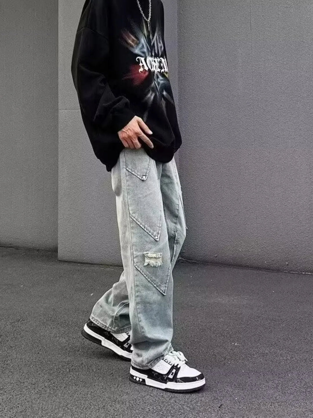 Men's Full Size Distressed Wide Leg Jeans Plus Size