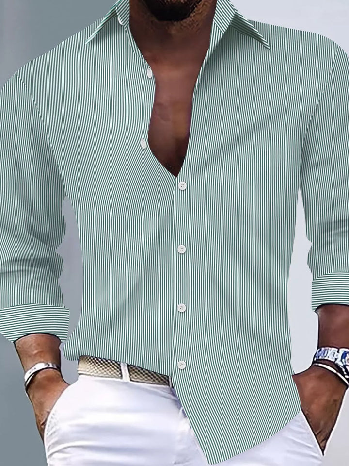 Men's Full Size Striped Button Up Long Sleeve Shirt Plus Size