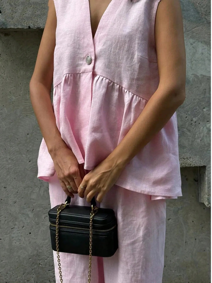 Button Down Peplum Vest and Pants Set