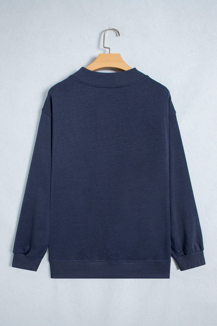 Dirty blue Embroidered Leopard Alabama High Neck Long Sleeve Tunic Sweatshirt