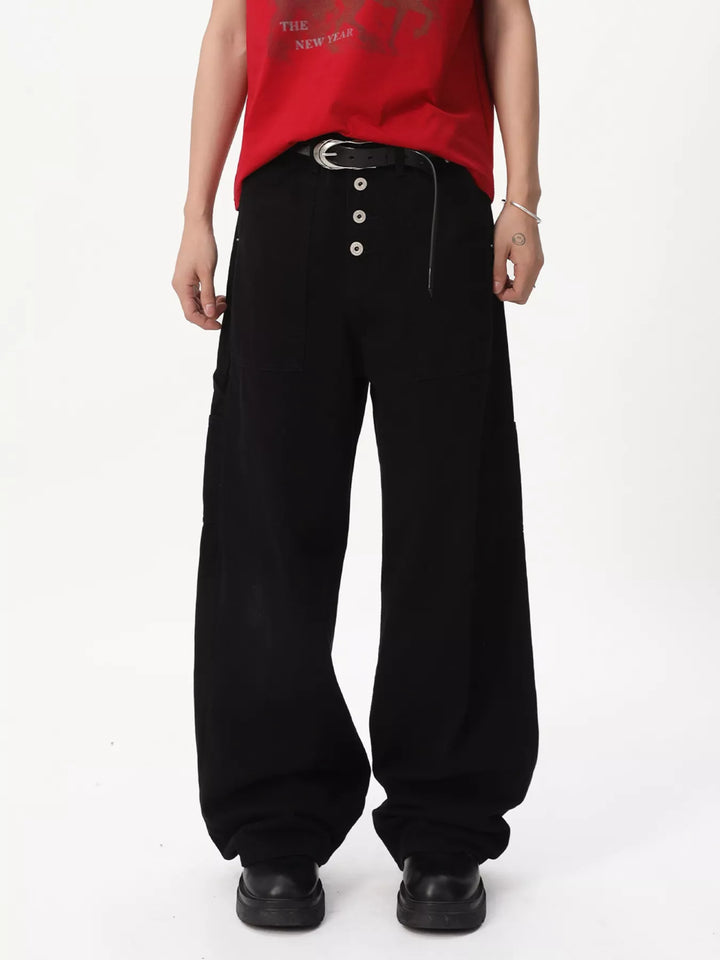 Men's Button Fly Wide Leg Cargo Pants