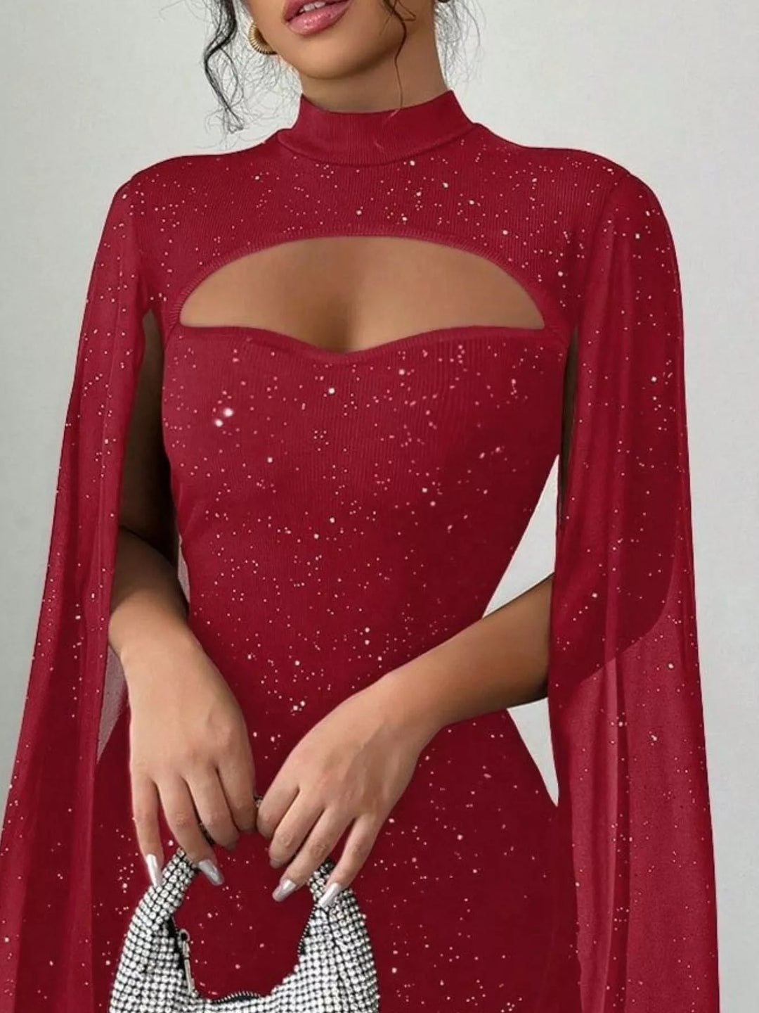 Cutout Bodycon Mini Dress with Cape Sleeves