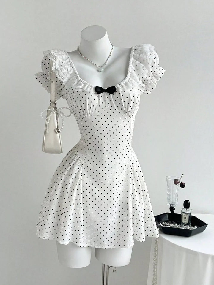 Lace Detail Polka Dot Mini Dress