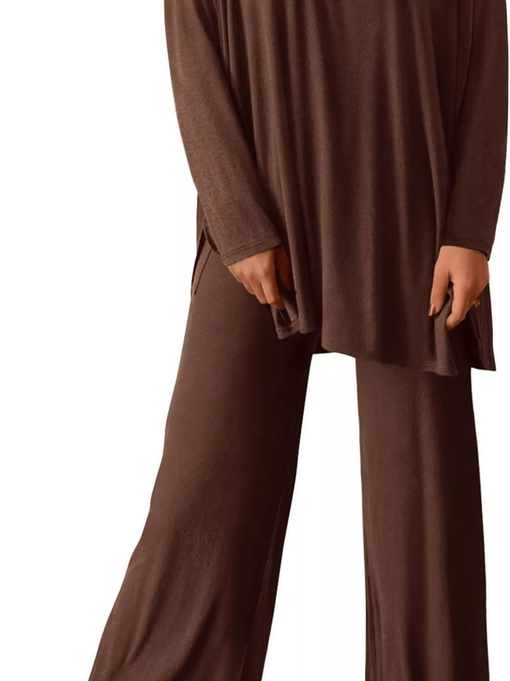 Casual Loose Long Sleeve Top and Wide Leg Pants Set