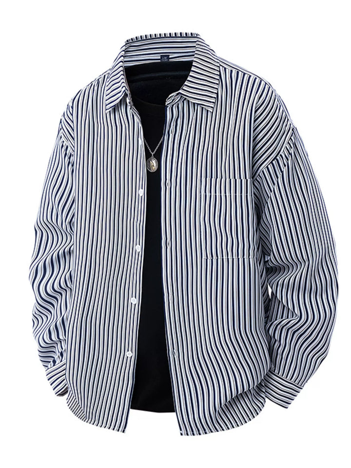 Men's Plus Size Striped Casual Long Sleeve Shirt