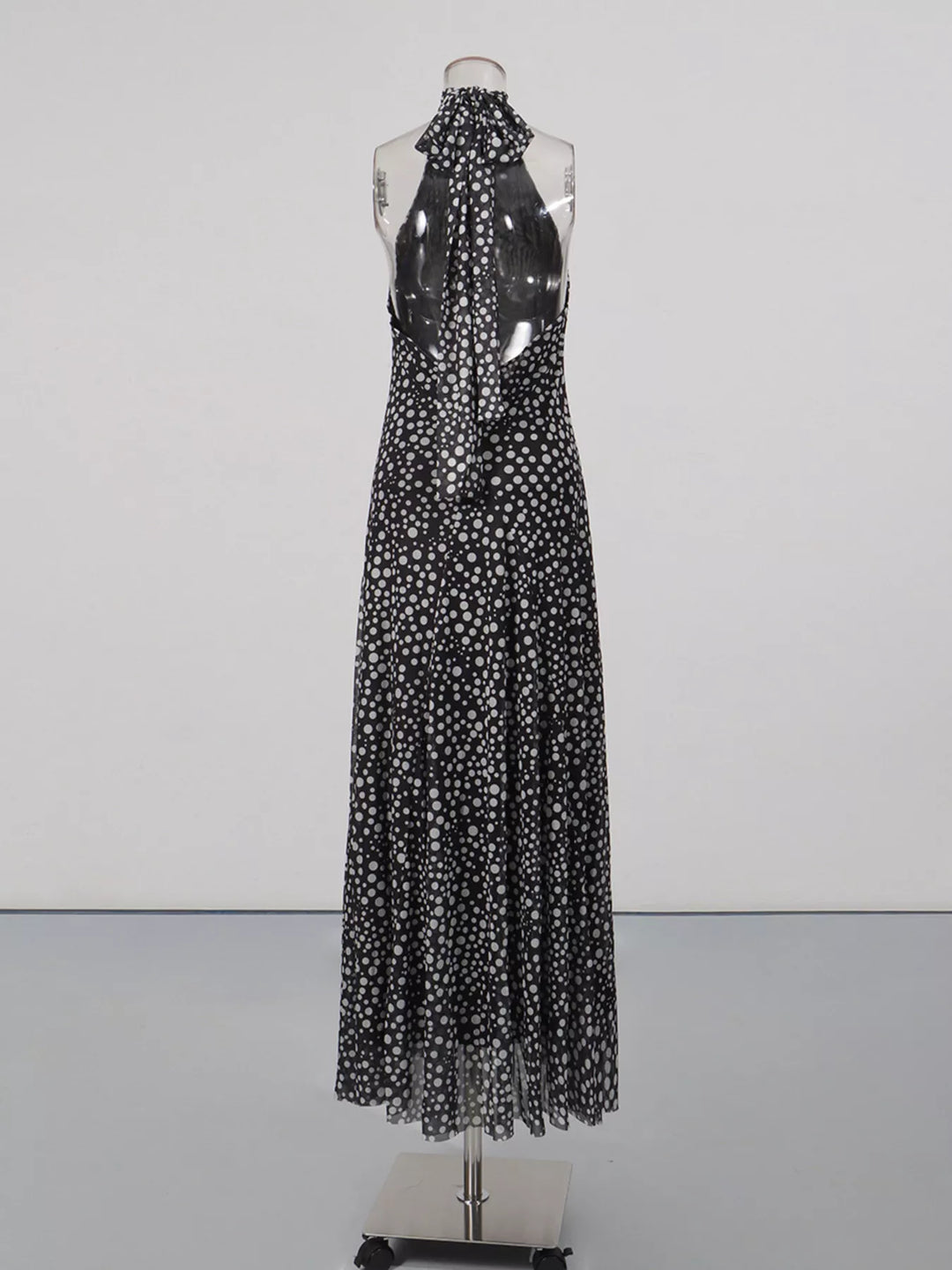 Halter Neck Polka Dot Maxi Dress