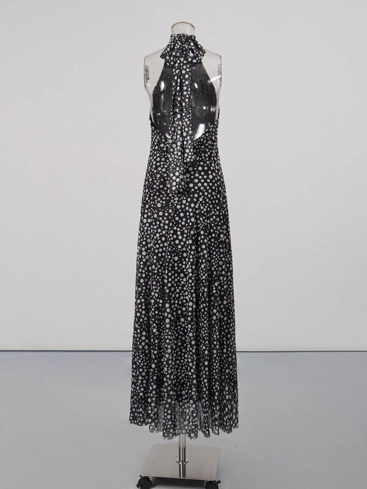 Halter Neck Polka Dot Maxi Dress