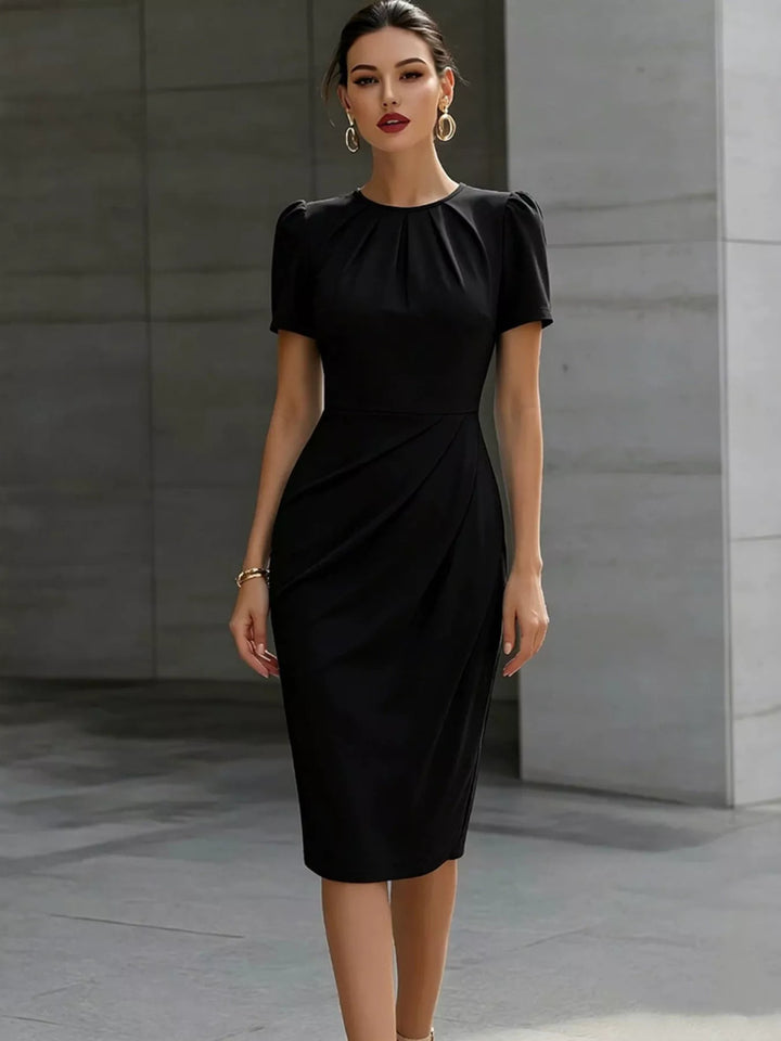 Ruched Short Sleeve Midi Dress