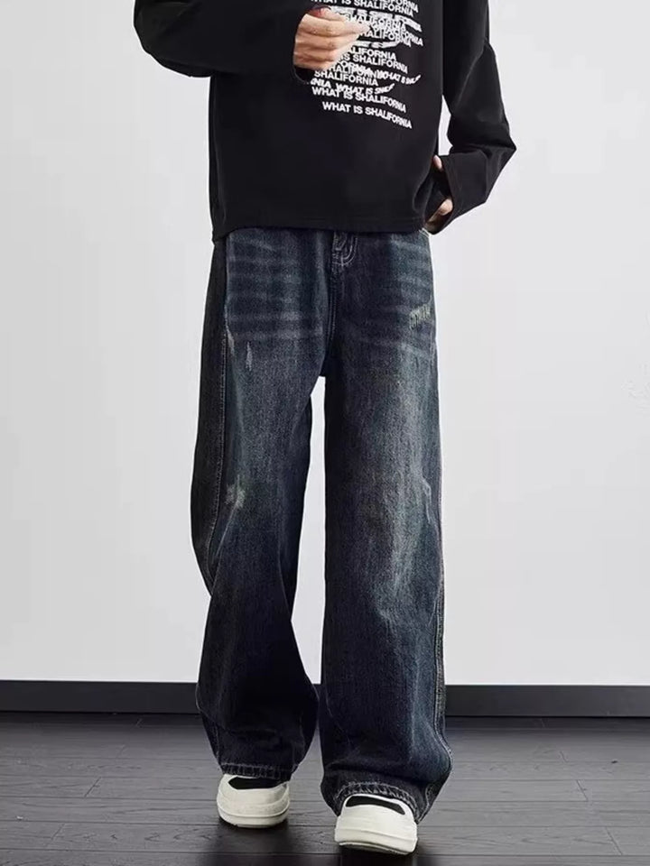 Men's Full Size Distressed Wide Leg Jeans Plus Size