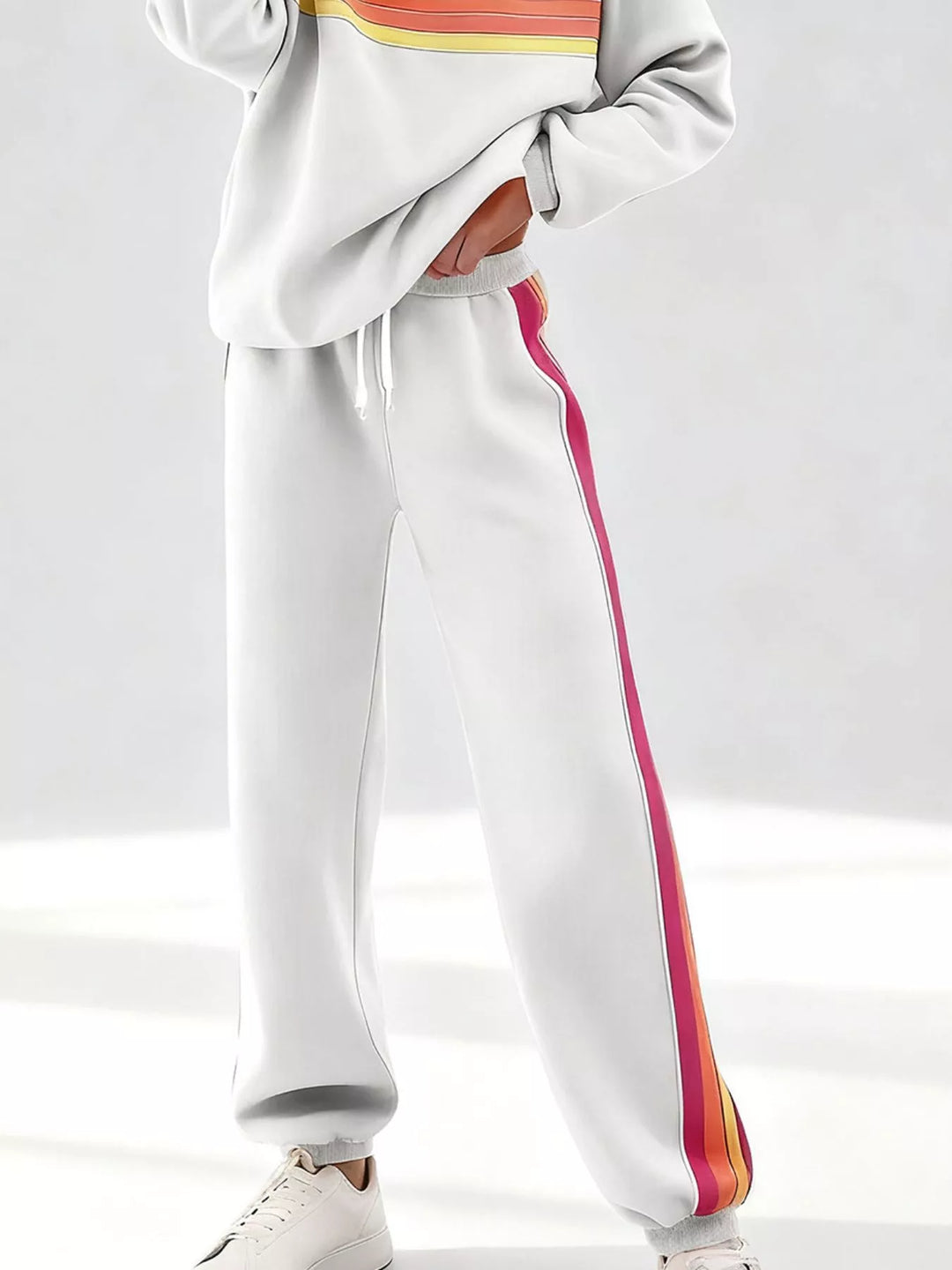 Striped Round Neck Sweatshirt and Pants Set