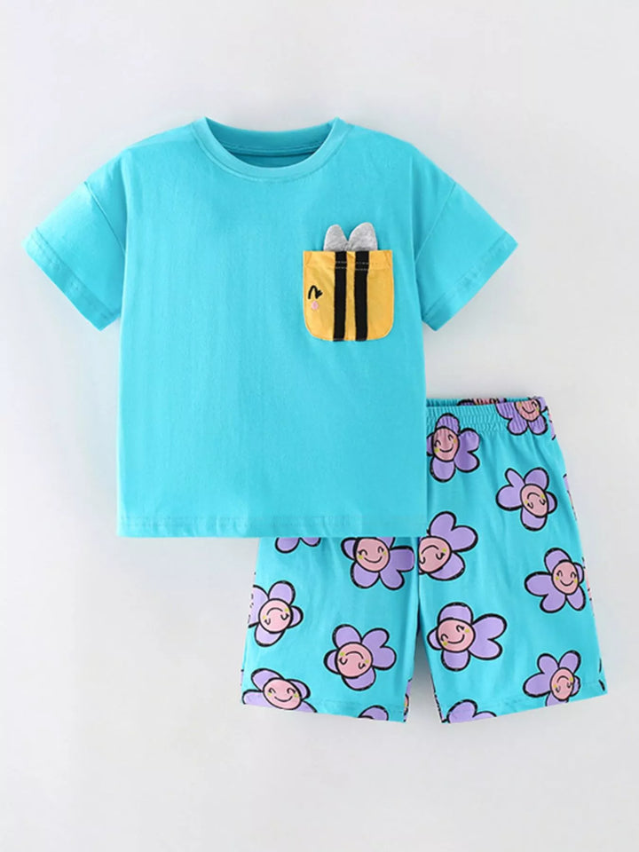 Children's Round Neck Top and Shorts Set