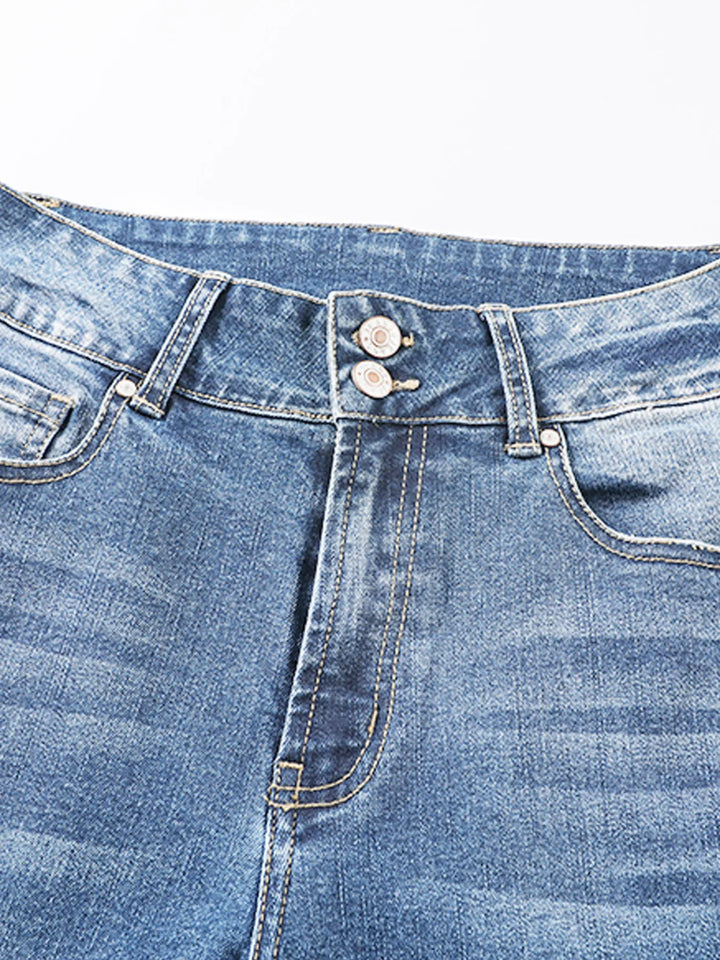 High Waist Distressed Straight Leg Jeans