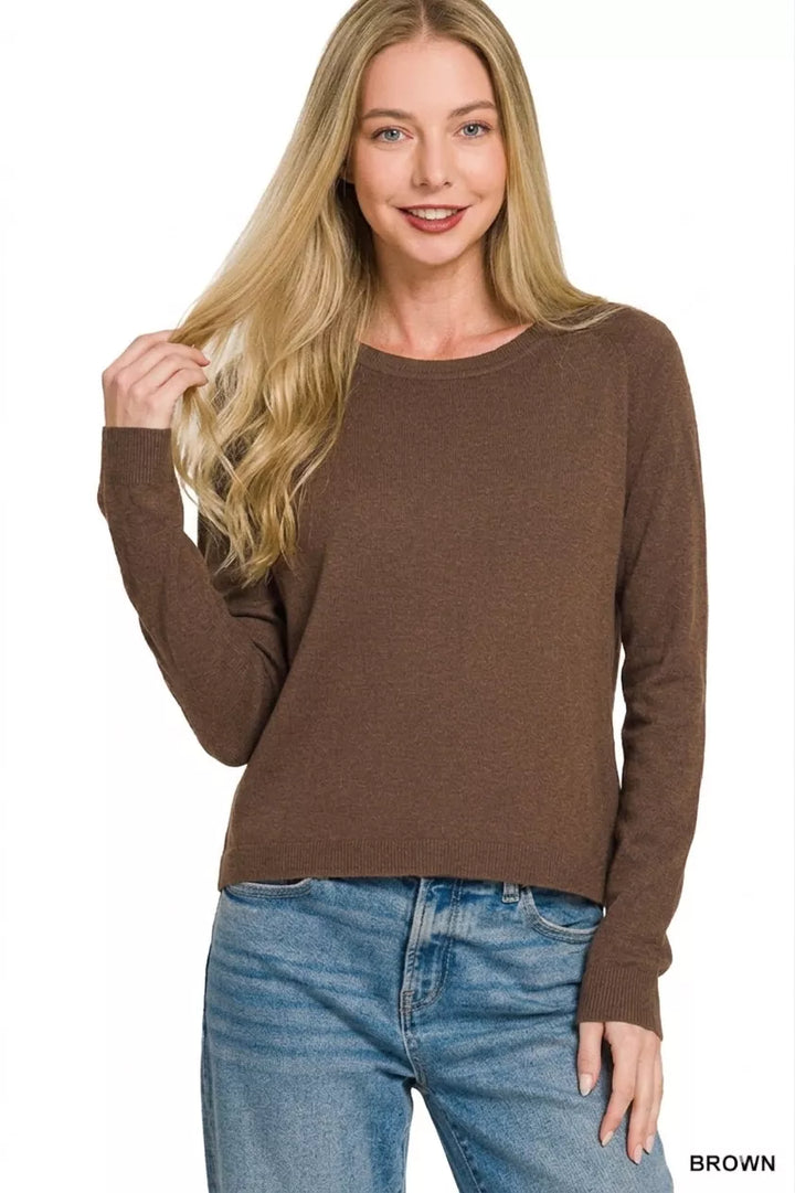 Zenana Lightweight Wool Blend Round Neck Sweater
