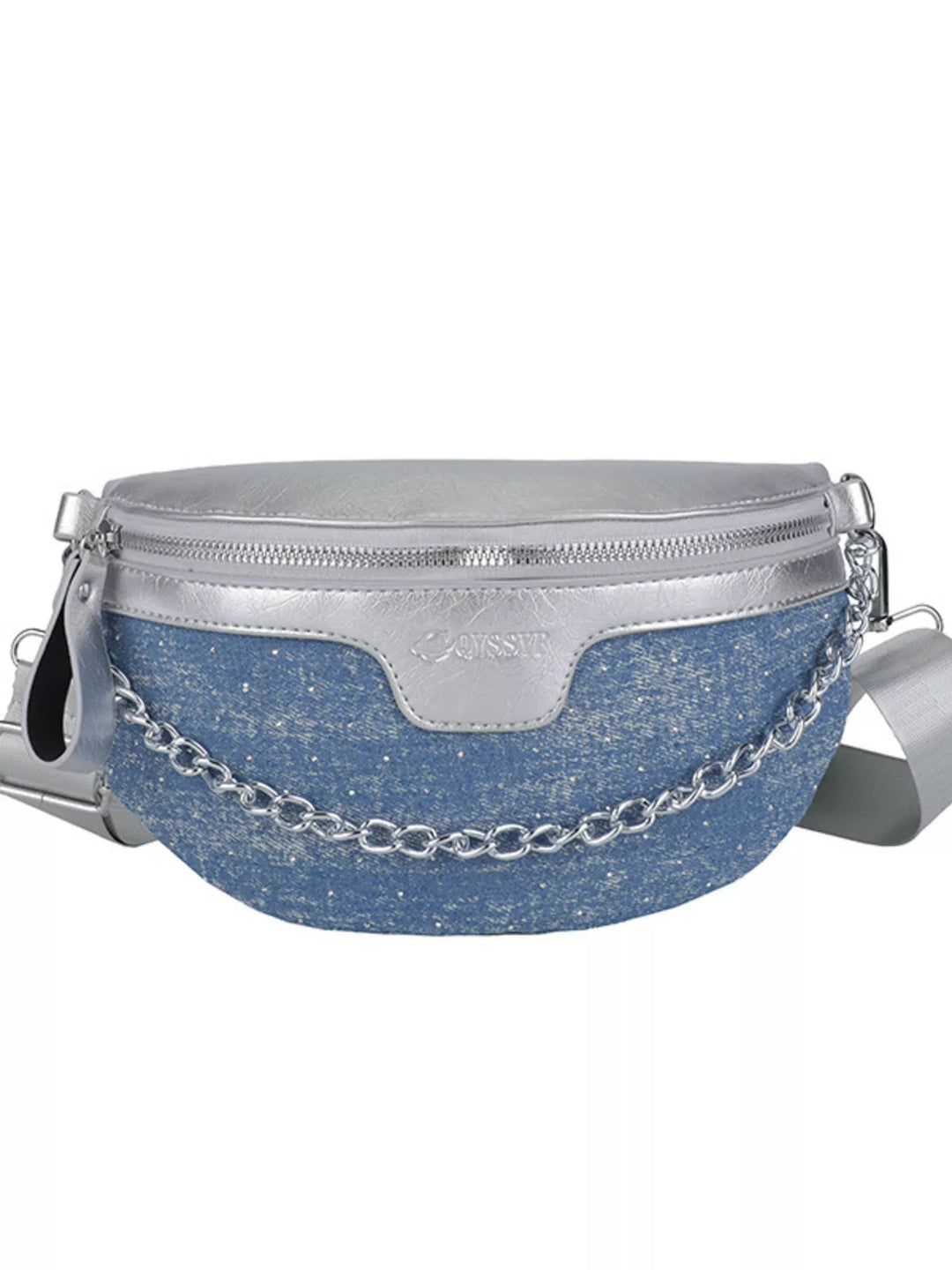 Denim Chain Accent Crossbody Bag