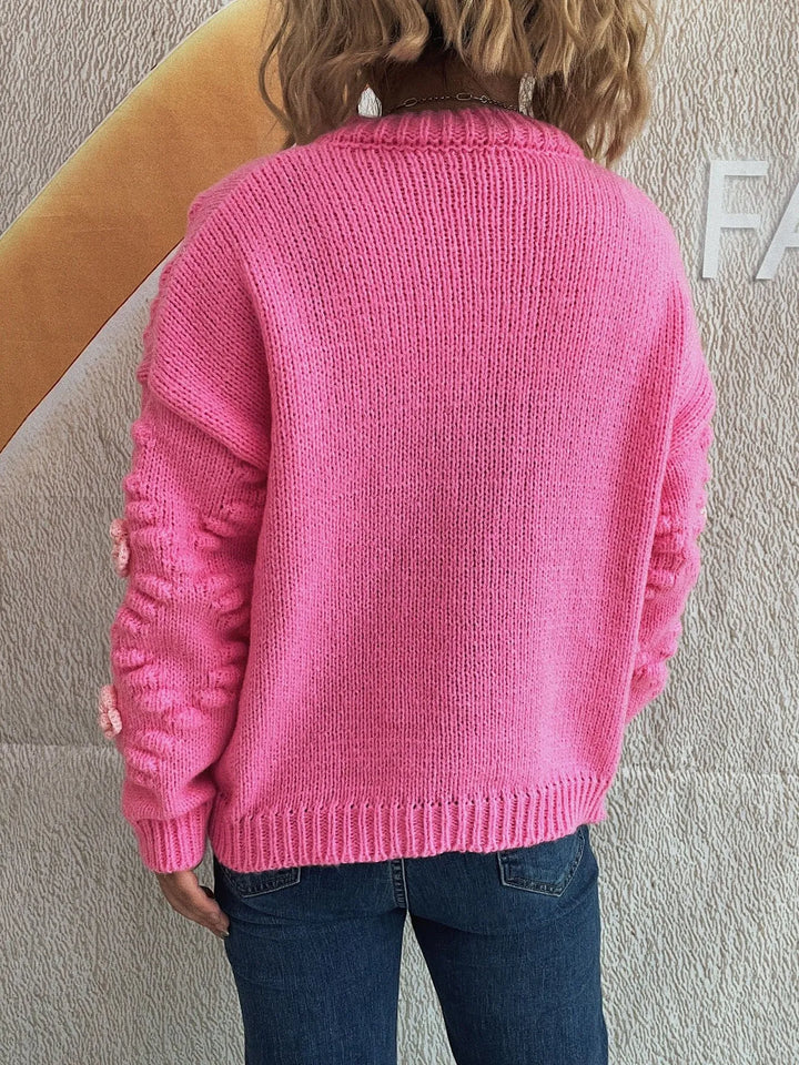 Flower Button Up Long Sleeve Cardigan