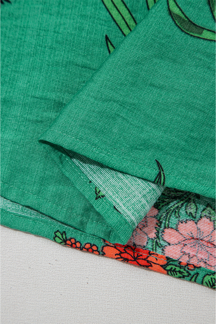 Chemisier à manches courtes et col en V boutonné à imprimé floral vert vif