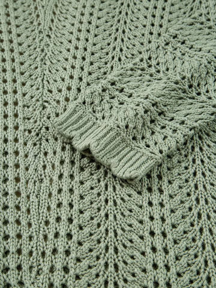 Scalloped Edge Eyelet Knit Batwing Sleeve Cardigan