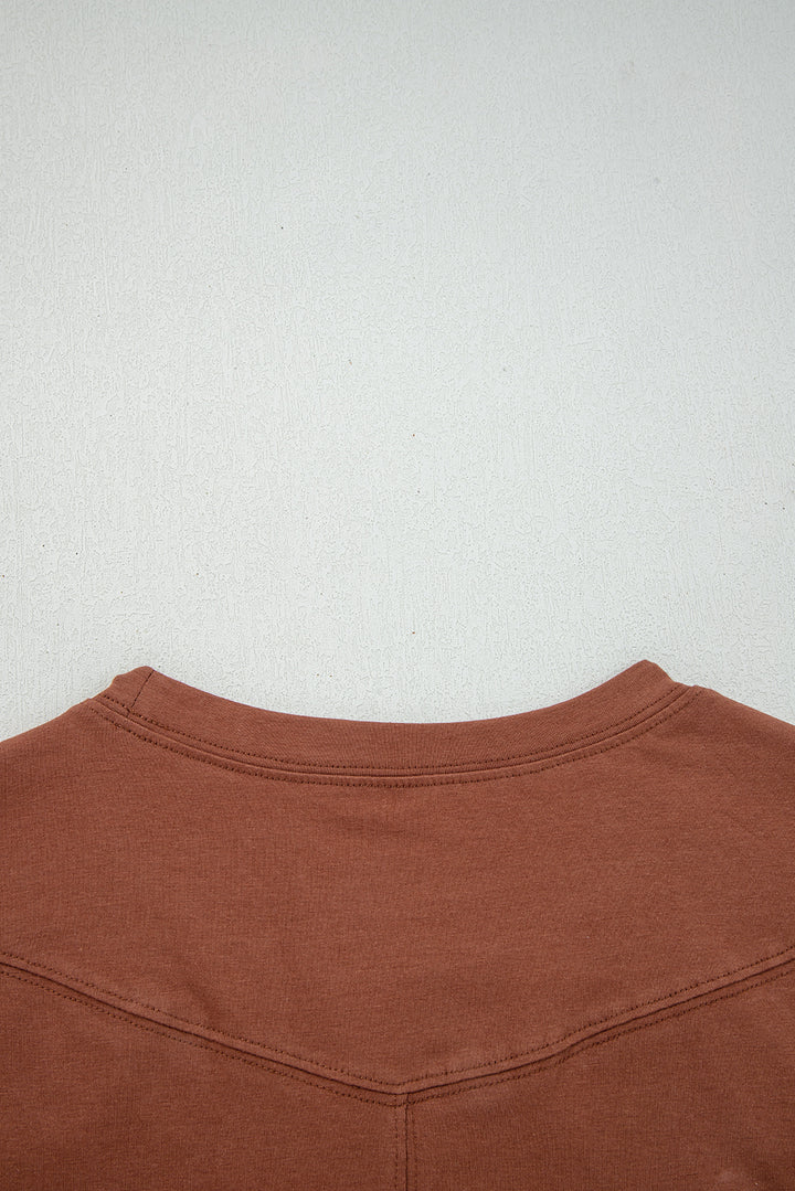 Chestnut Raw Seam Detail Solid Color Long Sleeve Top