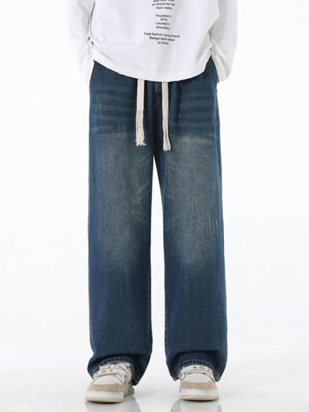 Men's Full Size Wide Leg Drawstring Jeans Plus Size