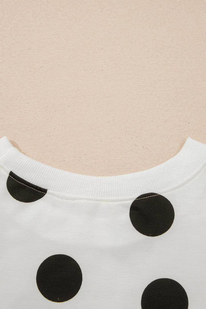 White Polka Dot Printed Long Sleeve Flared Mini Dress