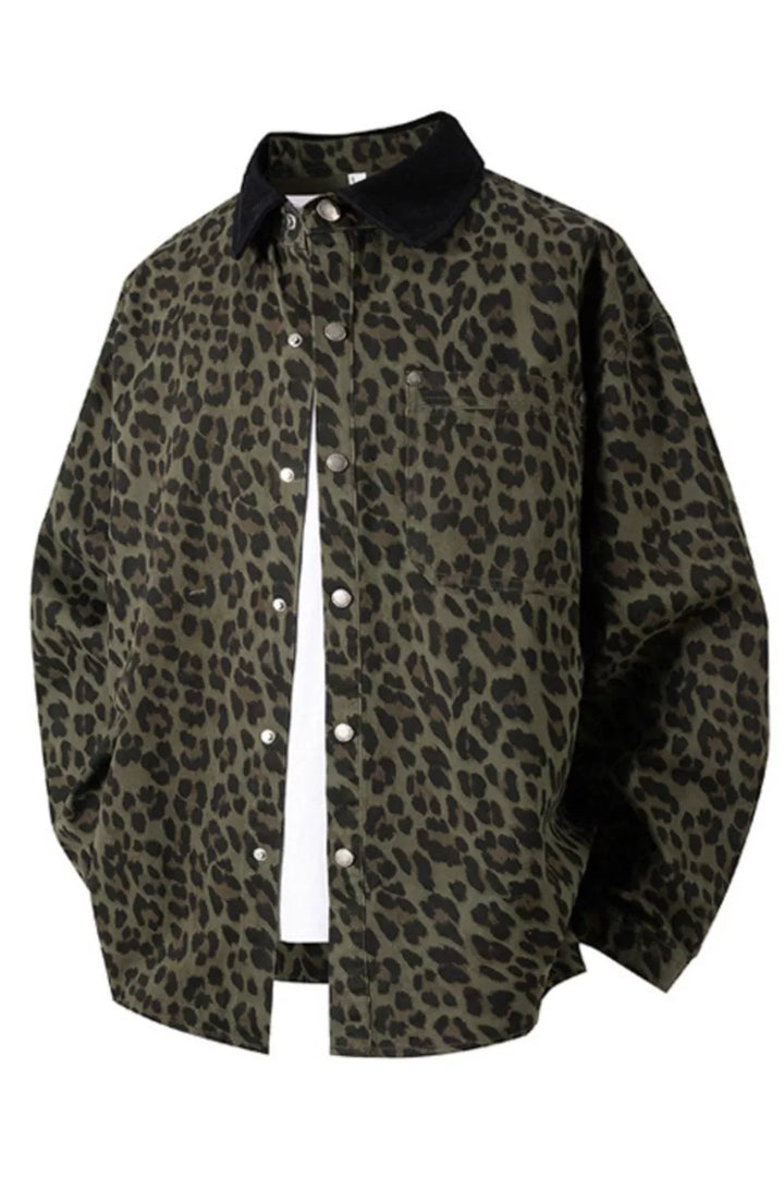 Men's Plus Size Leopard Print Snap Down Shirt