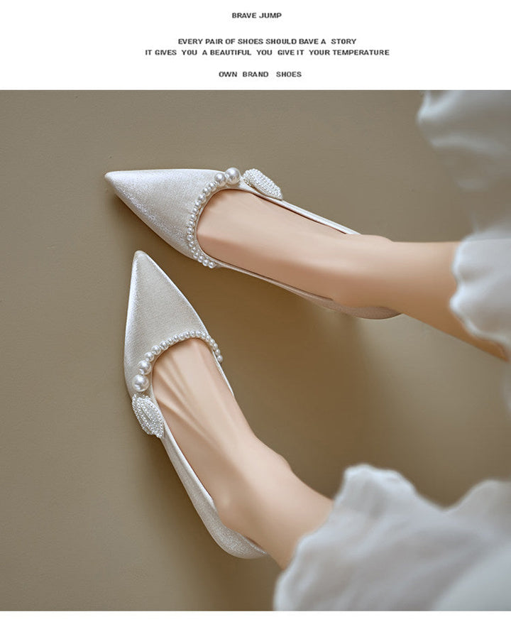 Women Soft Leather French Pointed Toe Pearl Thin Heel Pumps, 2026 New Comfortable High Heels, Shallow Mouth Party Dress Shoes
