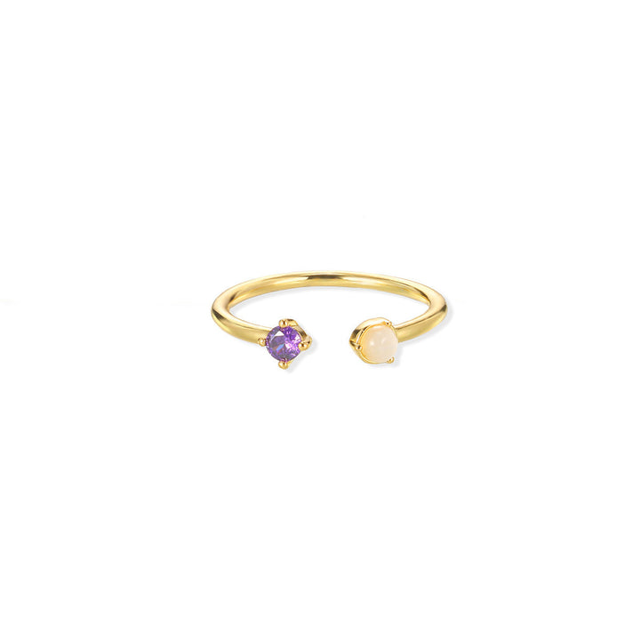 European And American Light-luxury 2-color Birthstone Peach-heart Zircon Stainless Steel 18K Gold-plated Womens Ring