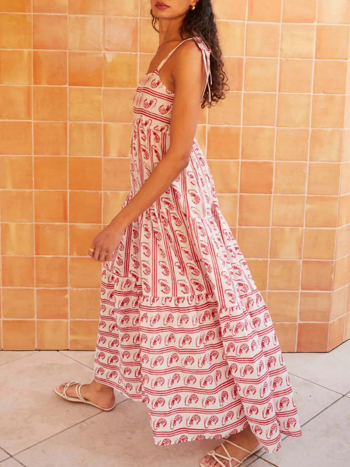 Striped Tie-Shoulder Tiered Maxi Dress