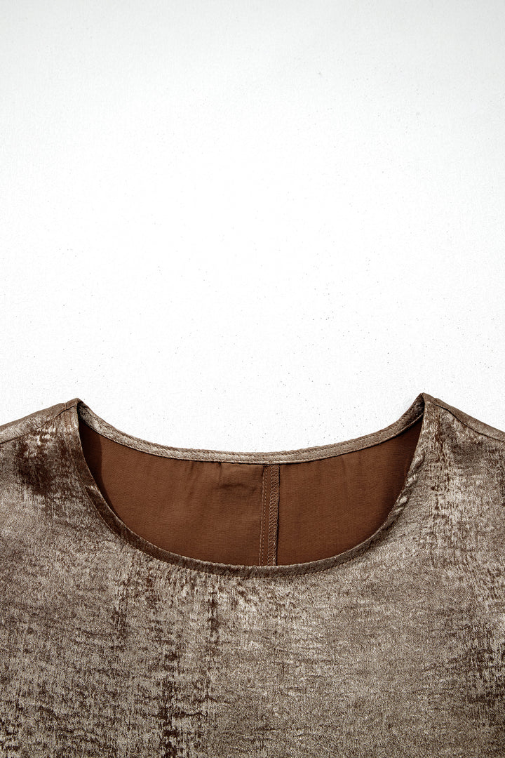 Gold Metallic Round Neck Ruffle Trim Sleeveless Top