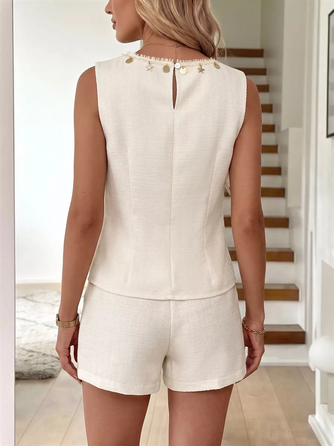 Embellished Sleeveless Top & Shorts Set