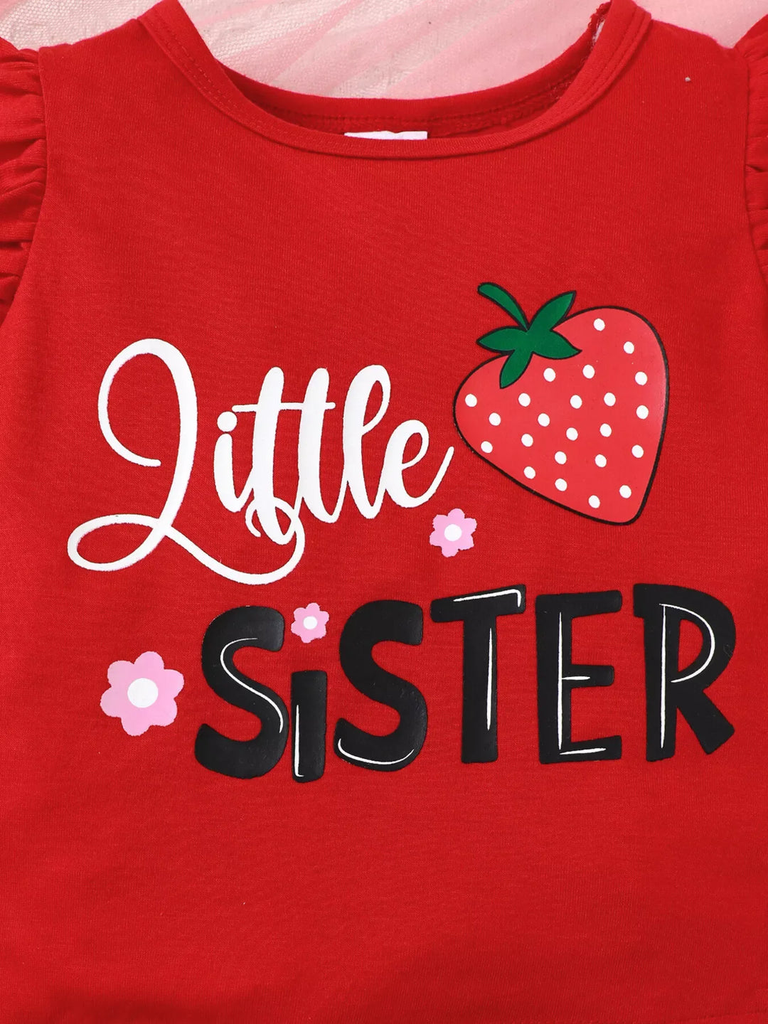 Children's Strawberry Print Ruffle Sleeve Top and Shorts Set